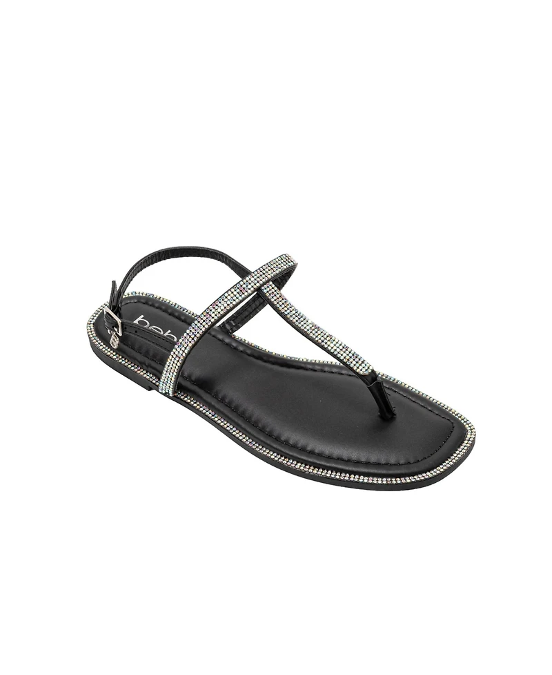 bebe Women s Rhinestone T-Strap Sandals - Flat Thong with Ankle Strap