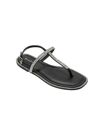 bebe Women s Rhinestone T-Strap Sandals - Flat Thong with Ankle Strap