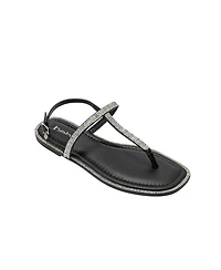 bebe Women s Rhinestone T-Strap Sandals - Flat Thong with Ankle Strap