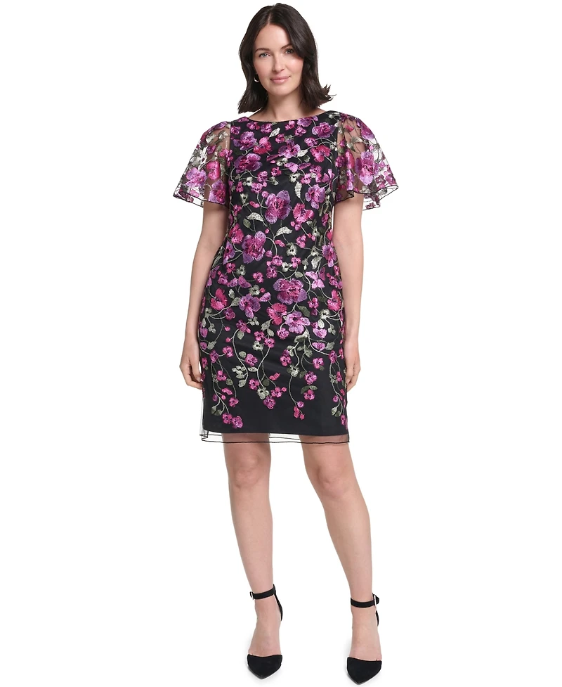 Jessica Howard Petite Short-Sleeve Boat Neck Flared Dress