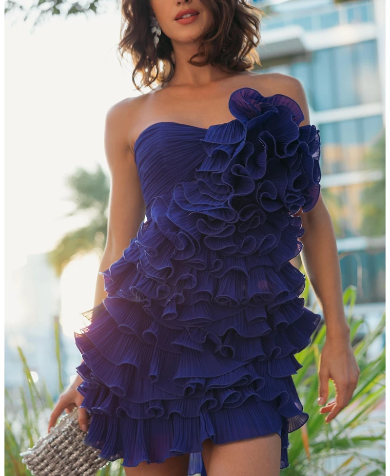 Mac Duggal Women's Strapless Tiered Ruffle Chiffon Mini Dress