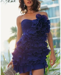 Mac Duggal Women's Strapless Tiered Ruffle Chiffon Mini Dress