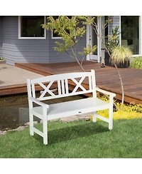 Outsunny 2-Seater Wooden Garden Bench, 4FT Outdoor Patio Loveseat with Unique X-Shape Back for Yard, Lawn, Porch, White