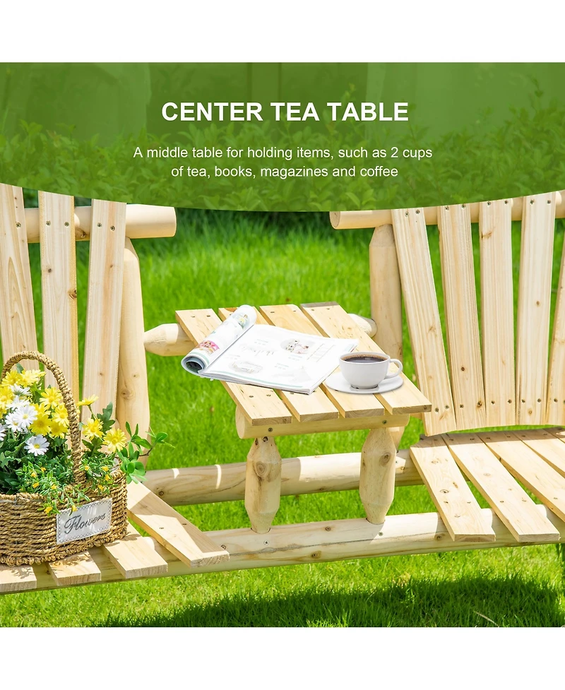 Outsunny Outdoor Patio Adirondack Double Bench w/ Center Table, Natural