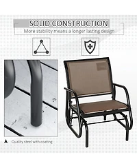 Outsunny Porch Glider, Metal Frame Swing Glider Chair with Breathable Mesh Fabric, Curved Armrests and Steel Frame for Garden, Poolside, Backyard, Bal