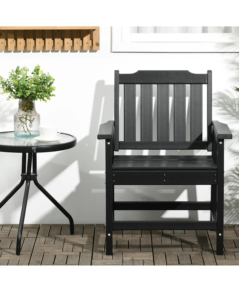 Outsunny Plastic Patio Chairs, Outdoor Dining Chair with Armrests and Slatted Back, Outdoor Armchair for Lawn, Garden, Poolside, Backyard, Black