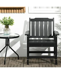Outsunny Plastic Patio Chairs, Outdoor Dining Chair with Armrests and Slatted Back, Outdoor Armchair for Lawn, Garden, Poolside, Backyard, Black