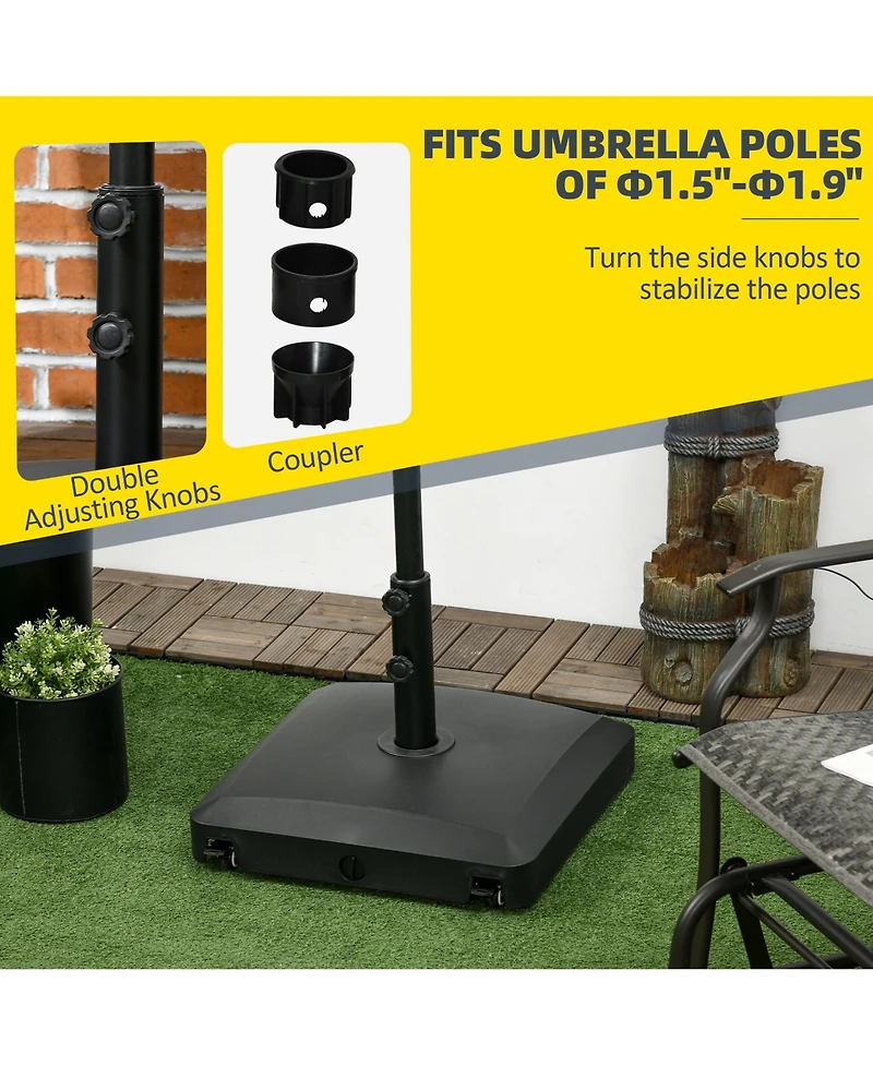Outsunny Patio Umbrella Base with Wheels, 53lbs Water or 66lbs Sand Filled, Heavy Duty Outdoor Umbrella Stand Holder