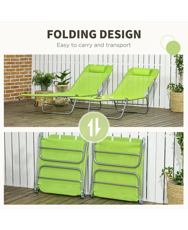 Outsunny 2-Piece Folding Chaise Lounge, Reclining Pool Chairs,
