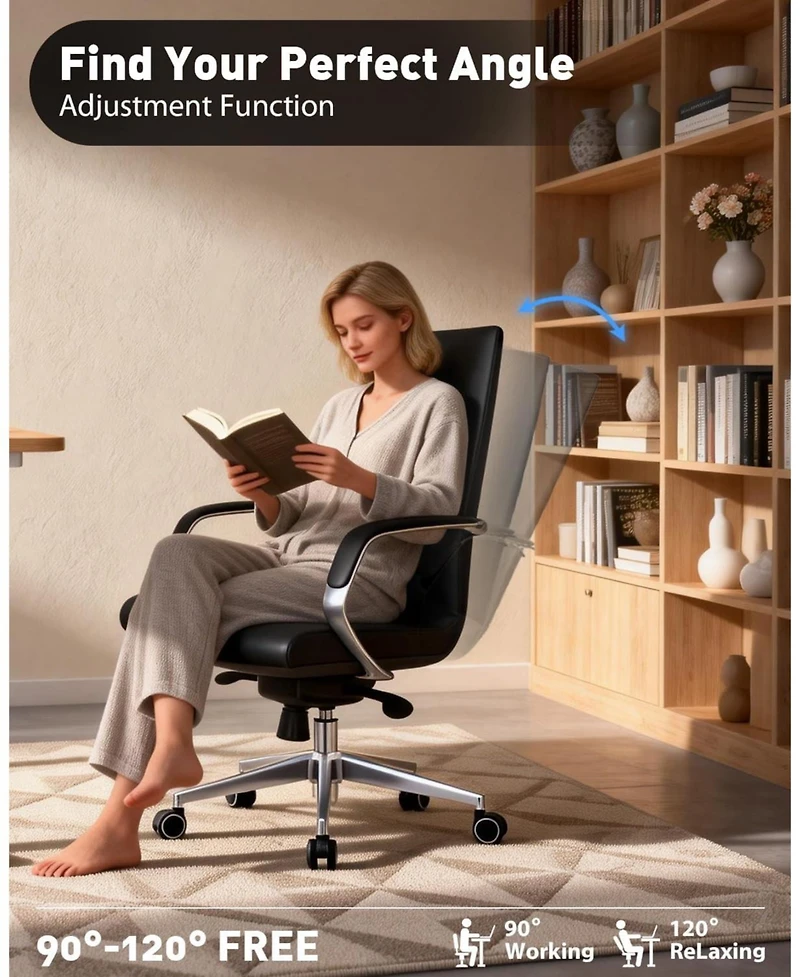 logicfox Leather Executive Office Chair with Silicone Leather, Reclining with Tilt Lock