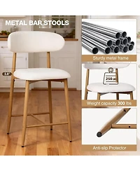 Maison Boucle Mid-Century Modern Counter Height Bar Stools Set of 4, Linen Upholstered, Natural Finish Leg Frame, Kitchen Island Seating, 26" Seat H