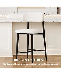 Maison Boucle Mid-Century Modern Counter Height Bar Stools Set of 4, Linen Upholstered, Natural Finish Leg Frame, Kitchen Island Seating, 26" Seat H
