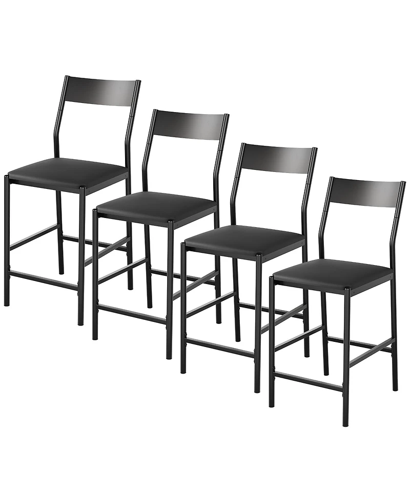 Gaomon Modern Bar Stools Set of 4, 24 Inch Counter Height, Pu Leather Barstools with Backrest and Footrest, 300 Lb Capacity