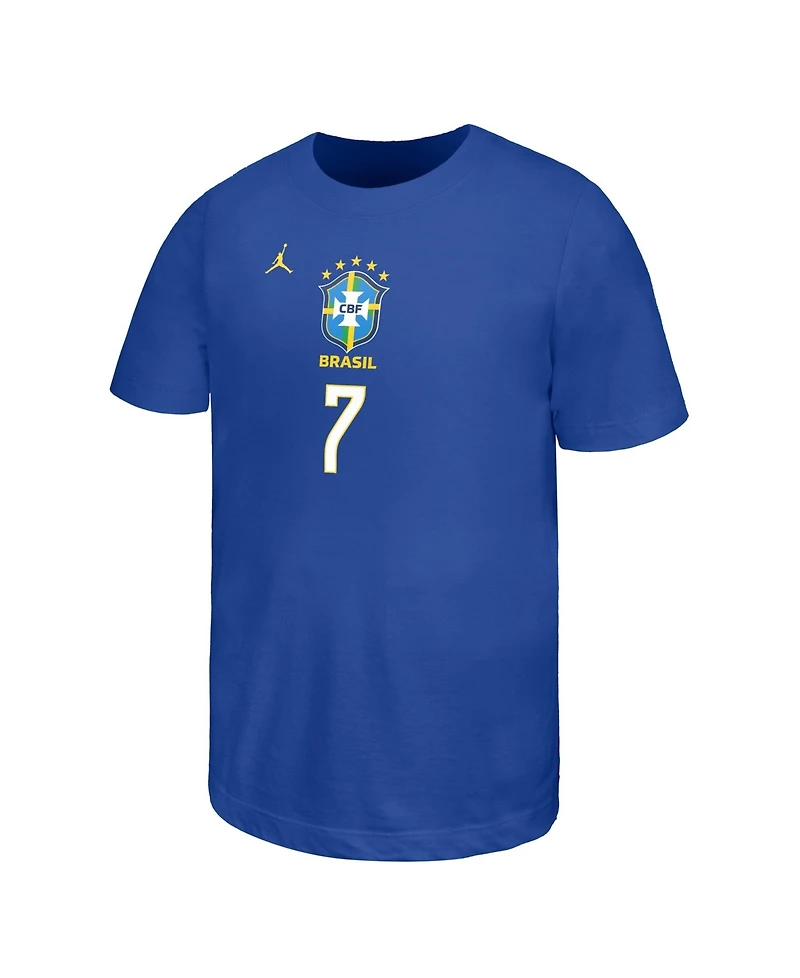 Jordan Big Boys and Girls Vini Jr. Royal Brazil National Team Name & Number T-Shirt