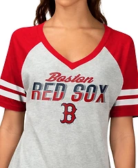 G-iii 4Her by Carl Banks Women's Heather Gray Boston Red Sox Goal Line Raglan V-Neck T-Shirt