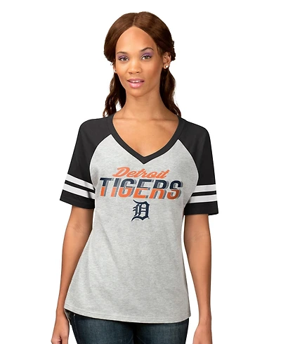 G-iii 4Her by Carl Banks Women's Heather Gray Detroit Tigers Goal Line Raglan V-Neck T-Shirt