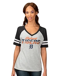 G-iii 4Her by Carl Banks Women's Heather Gray Detroit Tigers Goal Line Raglan V-Neck T-Shirt