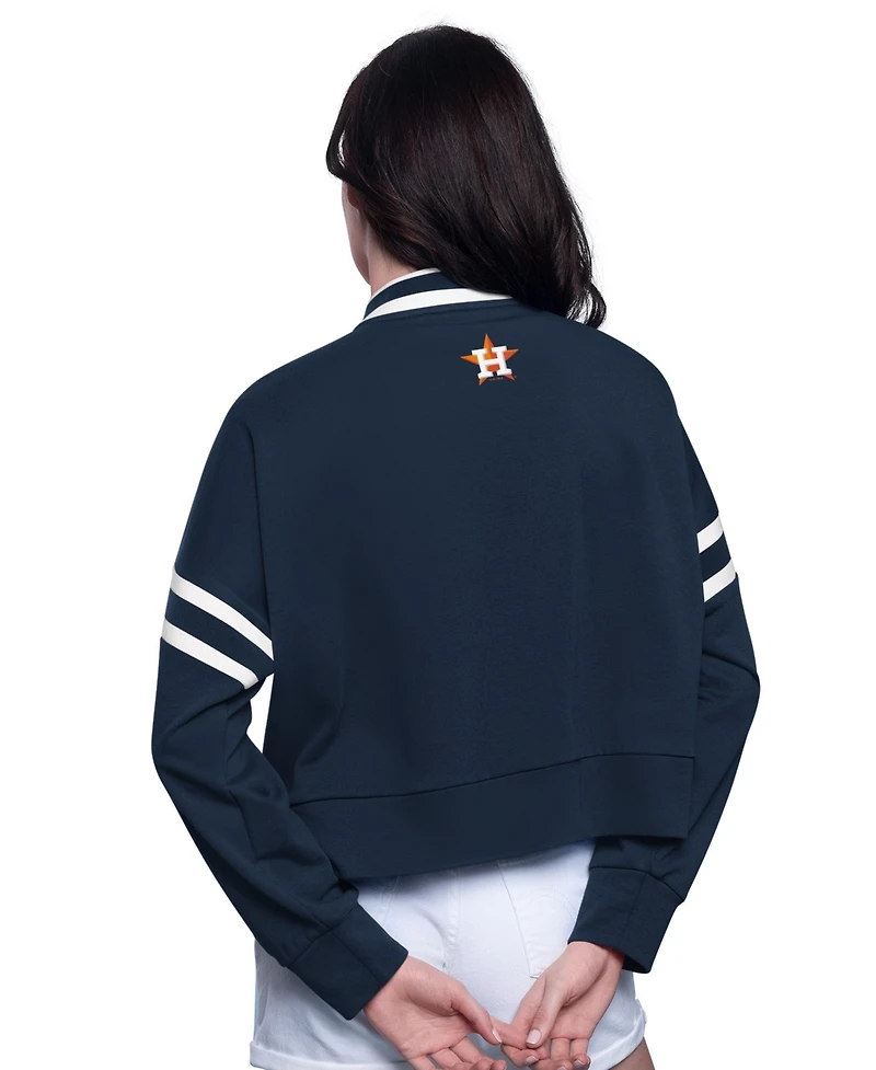 Starter Women's Navy Houston Astros Power Play Cropped Pullover Sweatshirt