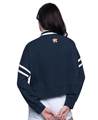 Starter Women's Navy Houston Astros Power Play Cropped Pullover Sweatshirt