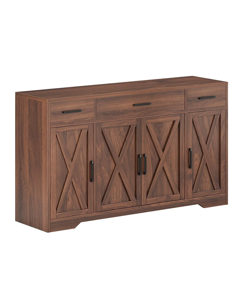 gaomon 55" Sideboard Buffet Cabinet, Wooden Coffee Bar Cabinet with 3 Drawers and Adjustable Shelf, Floor Cupboard for Kitchen, Living Room