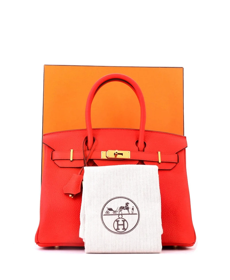 Pre-Owned HERMES Birkin 30 Handbag Red Clemence with Gold Hardware