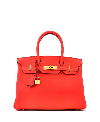 Pre-Owned HERMES Birkin 30 Handbag Red Clemence with Gold Hardware
