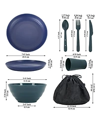 Piscifun Camping Mess Kit 4 Person Plastic Dining Set With Carry Bag For Travel Picnic Outdoor