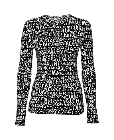 Pre-Owned Balenciaga Women's Wavy Logo Knitted Crew Neck Top