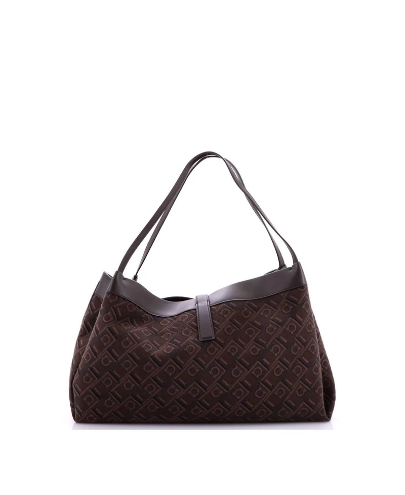 Pre-Owned Salvatore Ferragamo Medium Gancini Shoulder Tote Bag Gancini Jacquard