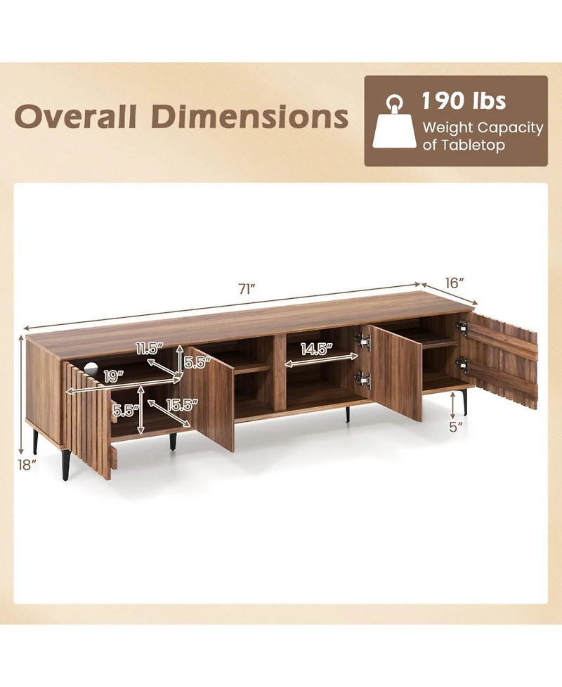 Slickblue Mid-Century Tv Stand with 4 Storage Cabinets for Living Room