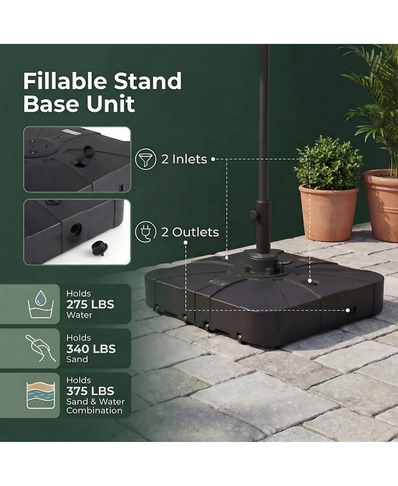 Sugift 34 Inch Square Cantilever Umbrella Base Water and Sand Fillable with Metal Cross Base