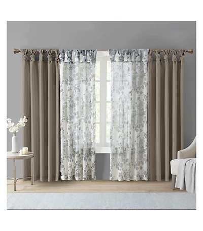 Avobird Twist Tab Lined Window Curtain Panel Pewter 50x95
