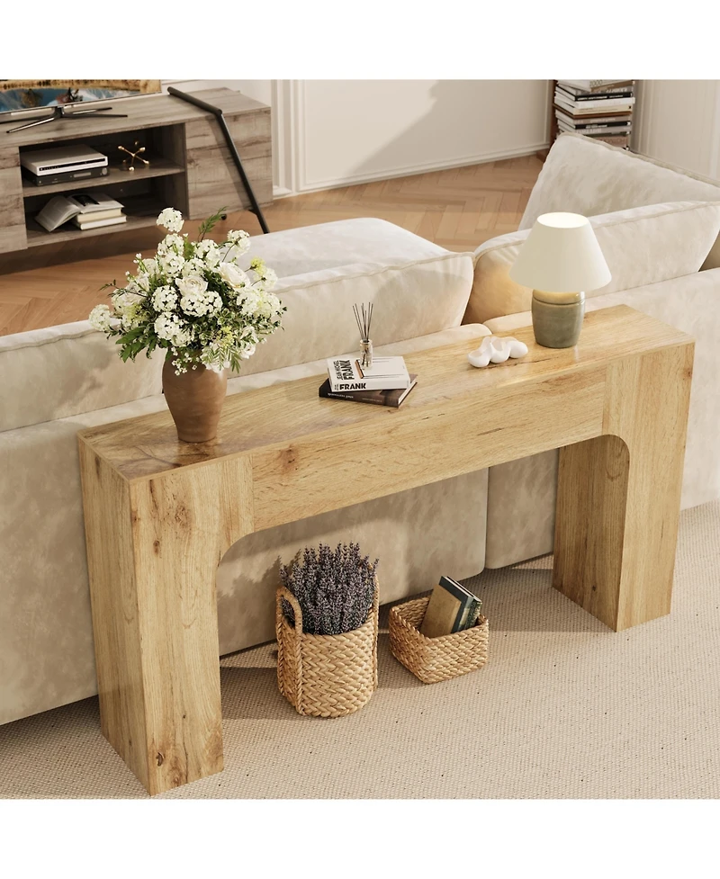 homfan 62.99 inch Oak Color Particle Board Console Table, Narrow Entryway Sofa Table for Hallway and Living Room