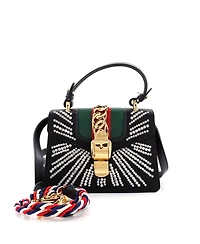Pre-Owned Gucci Mini Sylvie Top Handle Bag Crystal Embellished Satin