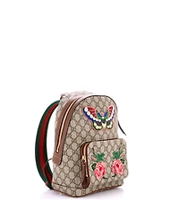 Pre-Owned Gucci Small Zip Pocket Backpack Embroidered Gg Coated Canvas