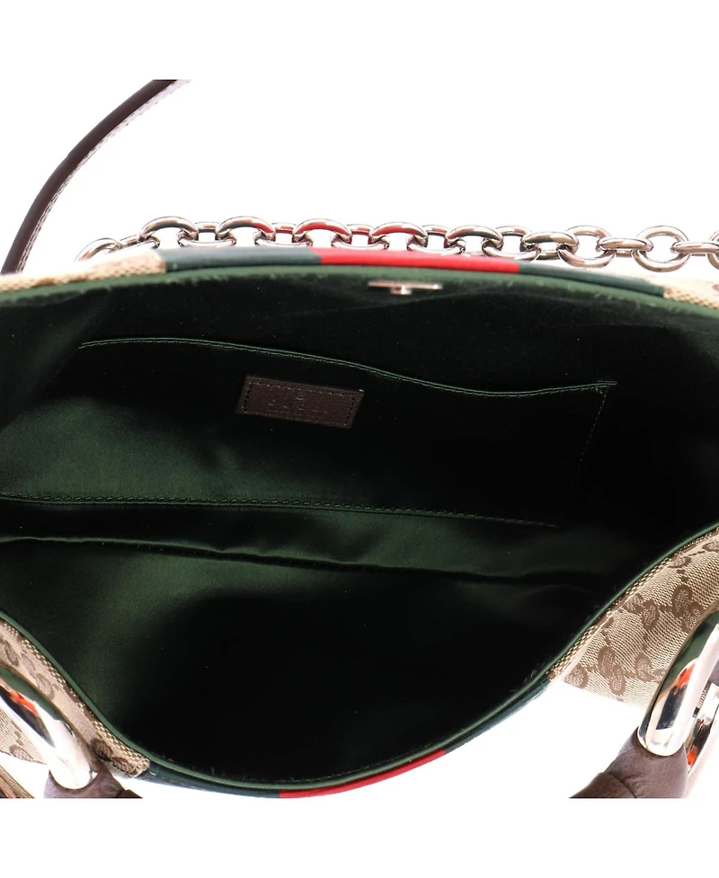 Pre-Owned Gucci Medium Horsebit Nm Web Chain Clutch Gg Canvas