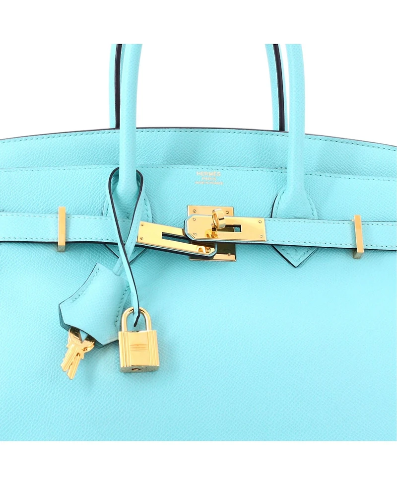 Pre-Owned HERMES Birkin 30 Handbag Blue Epsom with Gold Hardware
