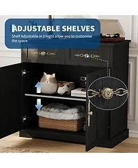 homfan 33.5" Buffet Cabinet with 4 Drawers and Gold Handles Farmhouse Sideboard Coffee Bar, 2-Door Storage for Kitchen, Living Room Dining