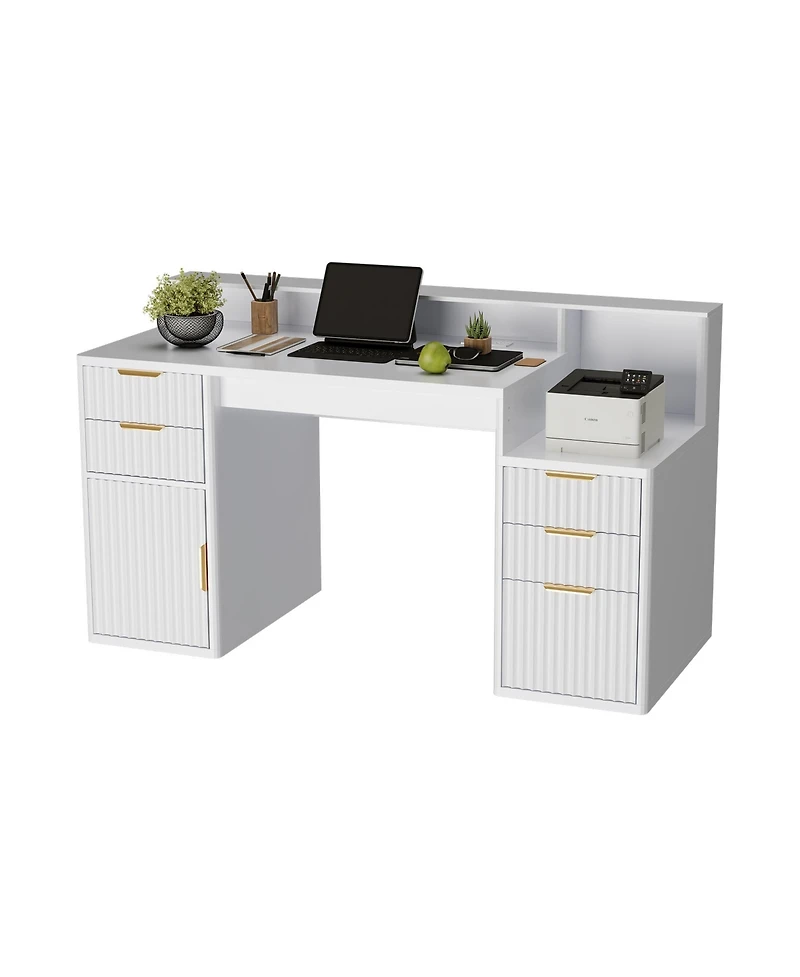 gaomon Computer Desk Hutch Printer Stand Ripple Storage Space Saving