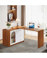 Tribesigns L Shaped Computer Desk with Drawers, Modern Corner Home Office Reversible Storage Cabinet, Long Study Writing Workstation