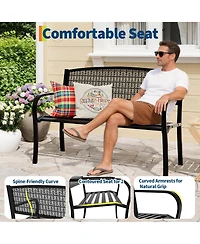 GarveeLife 50" Outdoor Metal Garden Bench, Patio Steel Bench with Curved Backrest, Decorative Pattern, Weather-Resistant Porch for Yard, Park