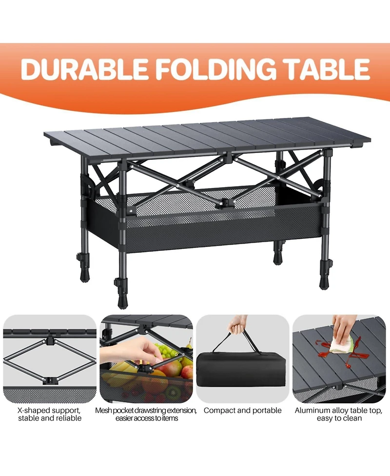 Piscifun Folding Camping Table Aluminum Portable Picnic Adjustable Height Outdoor Beach Bbq