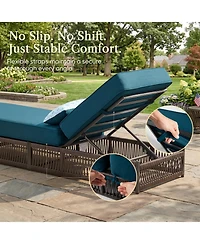 Pocassy Outdoor Chaise Lounge, Wicker Recliner with Adjustable Backrest, 5inch Thick Water Repellent Cushions, Patio Rattan Lounge Chairs