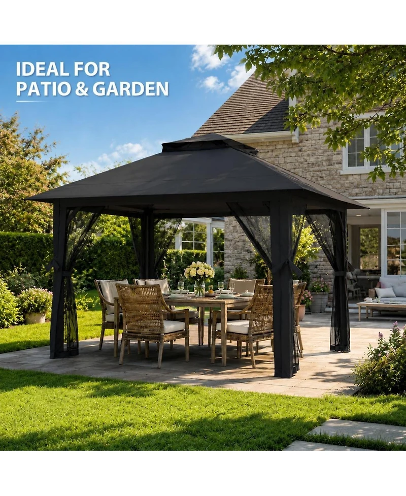 gaomon 10x10 Outdoor Gazebo with Mesh Netting – Metal Frame Patio Canopy, Eave Shelter for Garden and Patio, No Sidewalls
