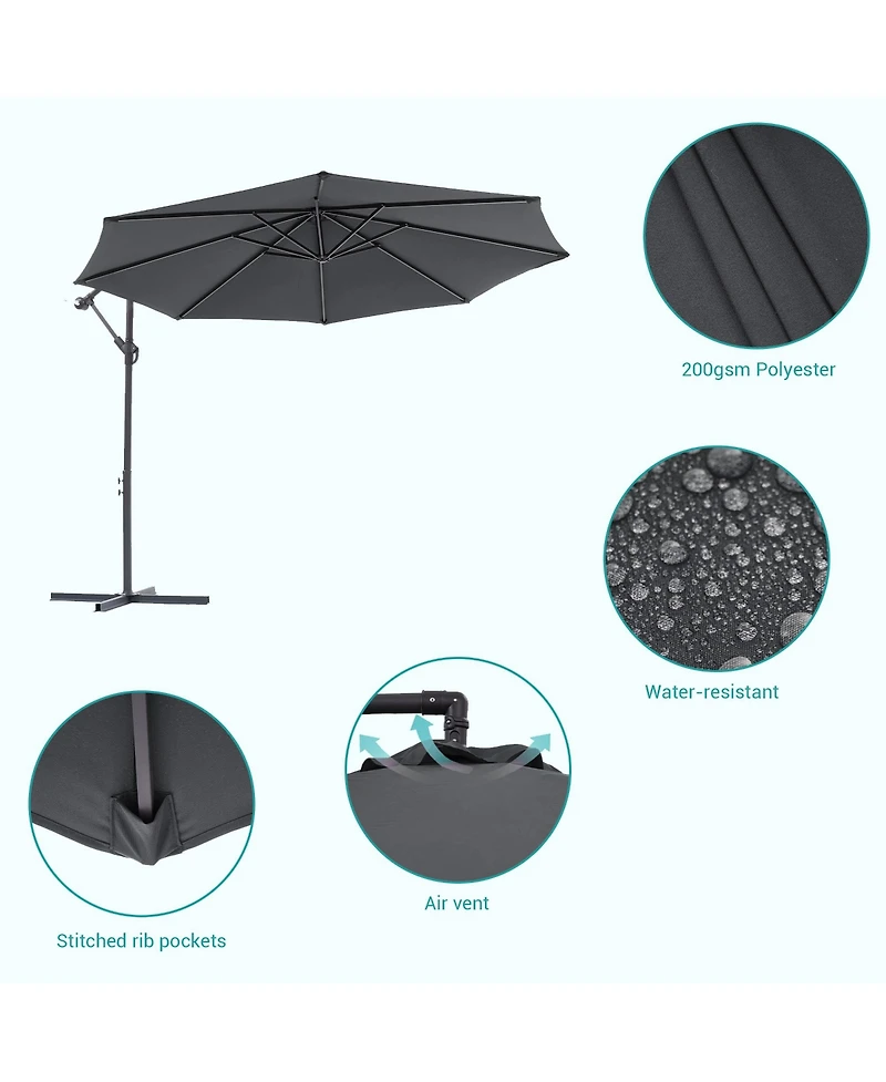 Sonkuki 10feet Patio Offset Umbrella Outdoor Hanging Umbrellas with Steel Frame and Angle Adjustment