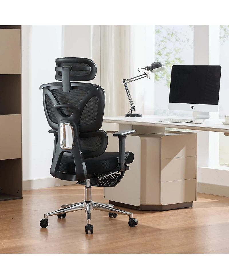 homfan Ergonomic Office Chair with Adjustable Headrest, Lumbar Support, 3D Armrests, and Retractable Footrest