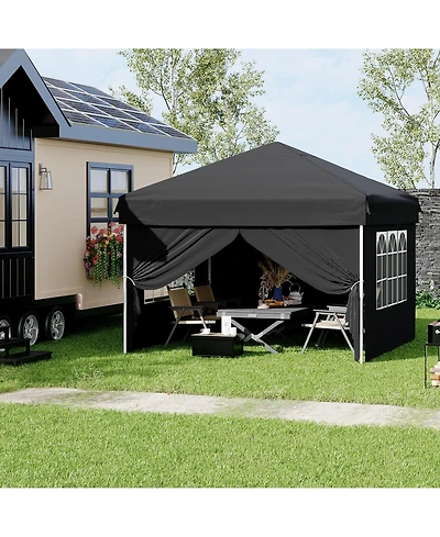 homfan 10x10 Pop Up Canopy with 4 Sidewalls – Waterproof Portable Outdoor Shade Tent Stakes and Carry Bag