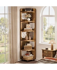 Tribesigns 6-Tier Tall Corner Shelf, 71-Inch Rustic Narrow Bookshelf Bookcase with Square Rack