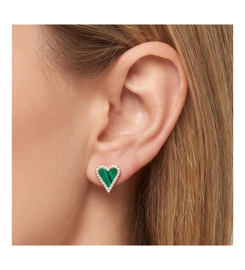 The Lovery Mini Malachite Cz Halo Heart Stud Earrings 14K Gold-Plated Sterling Silver