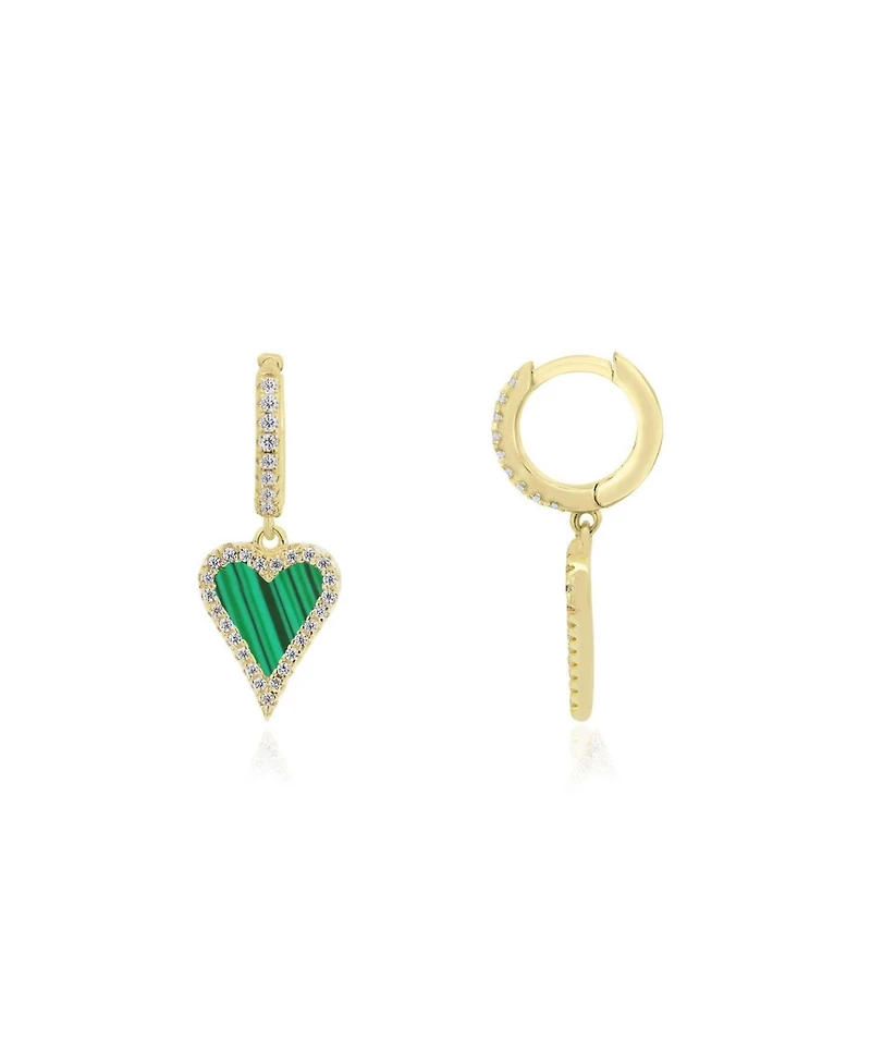 The Lovery Mini Malachite Cz Halo Heart Dangle Earrings 14K Gold-Plated Sterling Silver